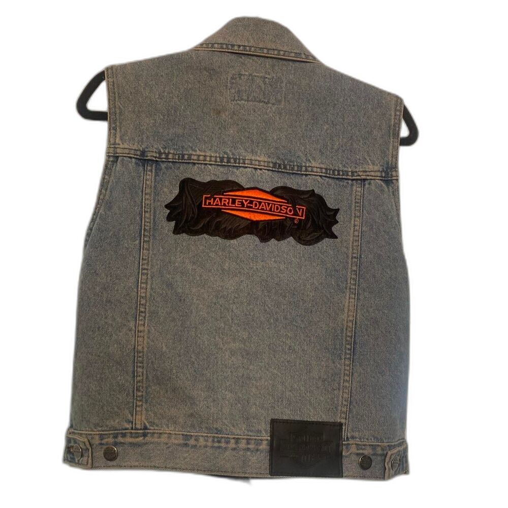Harley-Davidson Denim Vest Small • Vintage Biker Jean Vest w/ Back Patch